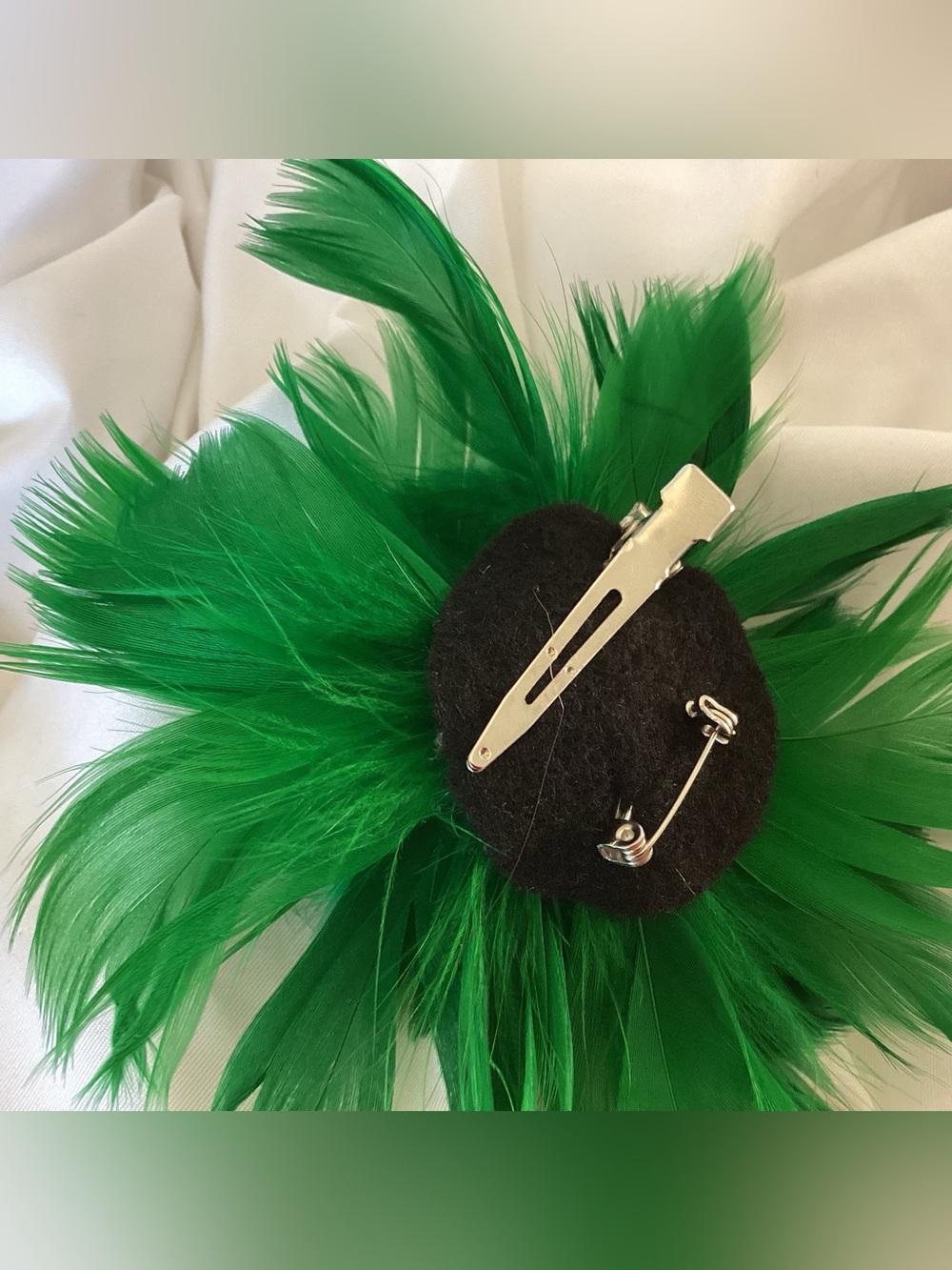 Green Feather Fascinator Hair Clip. Handmade in the USA. - Picture 6 of 6